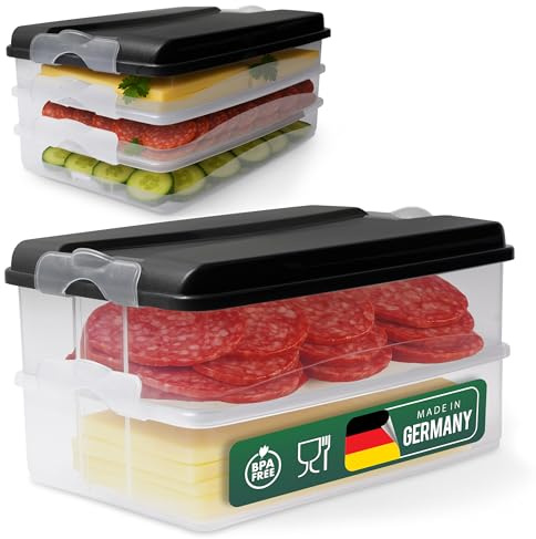 Novaliv Frischhaltedosen (3x klein + 2x groß + 2x Deckel), stapelbar für Kühlschrank & Gefrierfach, Vorratsdosen Set Aufbewahrungsbox Organizer, für Aufschnitt Wurst Käse Obst Gemüse Meal-Prep