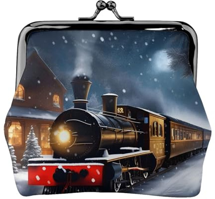 Winter Weihnachten Schnee Nacht Eisenbahn Zug Druck Frauen Kiss Lock Münztasche Mini Geldbörse für Karten und Lippenstift Weiche kompakte Geldbörse