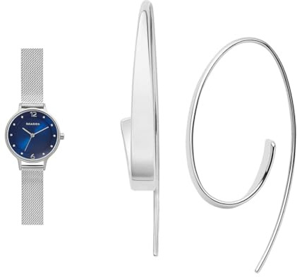 Skagen Damen Anita Lille Silberfarbene Edelstahl Uhr und Kariana Ohrringe, Set