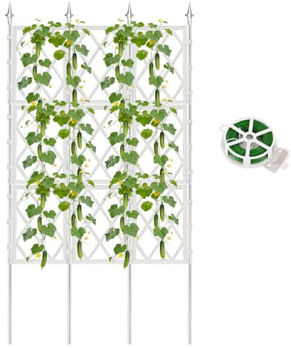 Treillis de jardin de 1,5 m pour plantes grimpantes d'extérieur, clôture de support en tuyau de fer blanc, cadre d'escalade mural en métal pour plantes en pot d'intérieur pour lierre, vignes, légumes
