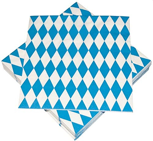 HEKU Oktoberfest Deko Servietten 20 Stück 33x33 cm - Servietten blau weiß 3-lagig - Papierservietten bayrische Deko - als Tischdecke Oktoberfest einsetzbar