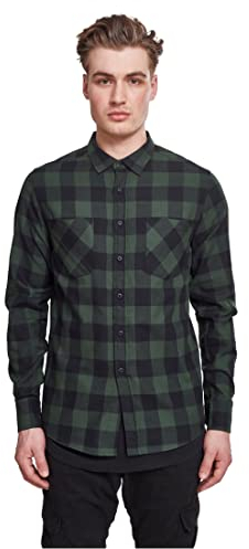 Urban Classics Herren Checked Flanell Shirt TB297, Mehrfarbig (Blk/Forest), L EU