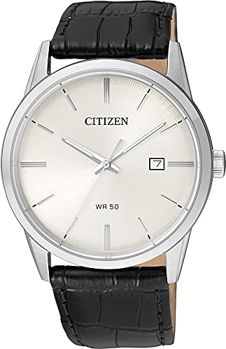 Citizen Quartz Mens Watch, Stainless Steel with Leather strap, Casual, Black (Model: BI5000-01A)