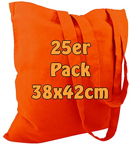 Cottonbagjoe 10 Stück Baumwolltaschen Orange | 38x42 cm | unbedruckt | lange Henkel | ideal zum Bedrucken & Beplotten | Öko-Tex zertifiziert