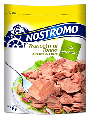 Nostromo - Trancetti di tonno all'olio di oliva, 1 busta da 1kg. Facili da aprire e pronti all'uso, già sgocciolati.
