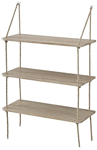 [en.casa] Scaffale da Parete a 3 Ripiani Mobile Sospeso con Corde Piani 60x23 cm in Effetto Legno Regolabili Scaffale Pensile per Arredare Soggiorno Camera Bagno