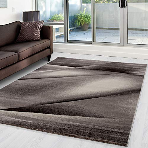 Carpettex Teppich Wohnzimmer Kurzflor 80 x 150 cm Läufer Flur Teppich Modern Abstrakt Design Braun - Teppich Bettvorleger Schlafzimmer Weich Flauschig Waschbar Küchenläufer - Esszimmer Teppiche