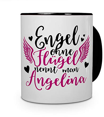 printplanet Tasse mit Namen Angelina - Motiv Engel - Namenstasse, Kaffeebecher, Mug, Becher, Kaffeetasse - Farbe Schwarz