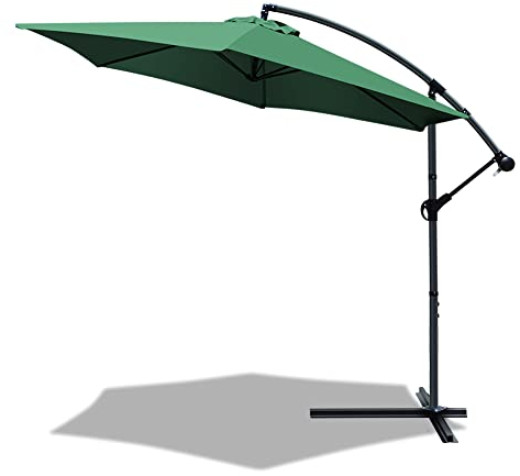vounot® Parasol déporté hexagonale 3M avec Manivelle Anti-Retour Parasol déporté inclinable Toile 180 gr/m2 avec protection UV Hauteur 235cm 6 Baleines en acier Inclus housse de protection Vert