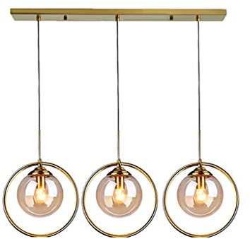 Kronleuchter Kreative Modern Runde Hängeleuchte Deckenleuchte Metall Pendellampe aus Glas Kugel Pendelleuchte E14 Höheverstellbar Chlafzimmer Wohnzimmer Restaurant Dekoration,Long Disk Bernstein Glas