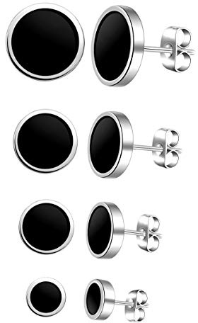 4 Paare klassische runde Ohrstecker Ohrringe Edelstahl Schwarz 6mm 8mm 10mm 12mm für Damen und Herren