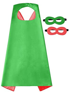 Kids Superhero Cape Mask Set - Hero Costume Fancy Dress Cosplay - Party Dress Up Supplies for Boys & Girls (Green)