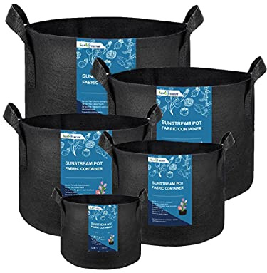SunStream Pflanzsäcke 5 Stück 19L 5 Gallonen für Kindergarten und Pflanzen, Pflanzsack aus Vliesstoff mit Griffen, Pflanzkübel für Tomaten Erdbeeren Paprika Karotten Blumen
