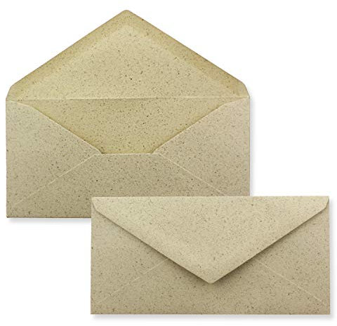 50 DIN Lang Briefumschläge Kraftpapier Ökopapier Umweltpapier aus Graspapier - 11 x 22 cm - 120 g/m² - Nassklebung und Spitzklappe Umschläge ohne Fenster - Glüxx-Agent