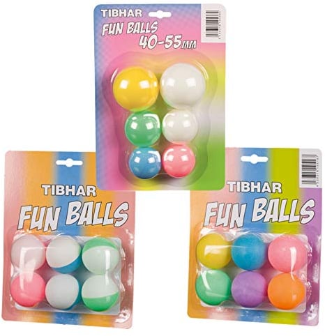 Tibhar Tischtennisbälle | buntes Ball-Set Fun | Ping-Pong Bälle in verschiedenen Größen | Kunststoff | 40mm bis 55mm
