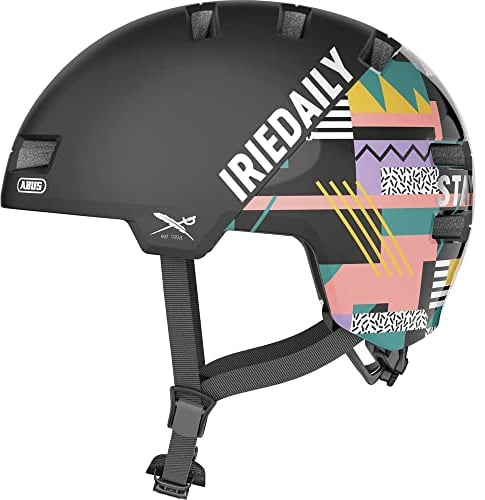 ABUS Stadthelm Skurb ACE - Stylischer Fahrradhelm im Alltag, beim Skaten, BMX-Fahren oder Longboarden - Schwarz/Muster (iriedaily black), Größe L