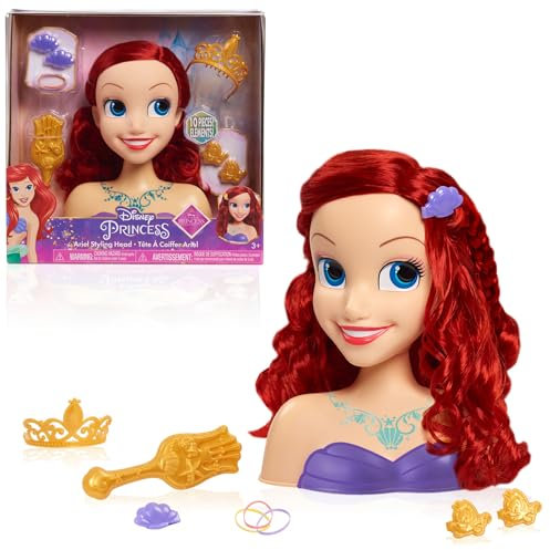 Just Play Disney Princess Frisierkopf Arielle, rotes Haar, 10-teiliges Spielset, Die Meerjungfrau, Kinderspielzeug ab 3 Jahren