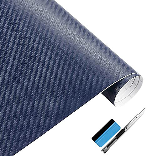 NewL Rouleau de Film adhésif 3D en Fibre de Carbone avec dégagement d'air et Outils d'installation Inclus Bleu Marine 30 x 152 cm