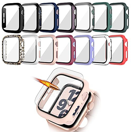 JZK 14 piezas Apple Watch 3 38mm Correa Caso, con protector de pantalla de vidrio templado, protección completa HD Ultra Thin resistente a los arañazos caso de iWatch 38mm