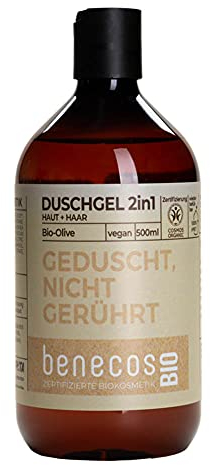 BenecosBIO Duschgel 2in1 Geduscht, nicht gerührt - Bio-Olive - zertifizierte Naturkosmetik - vegan - sanfte Reinigung für Haut & Haare - nachfüllbar - 500ml