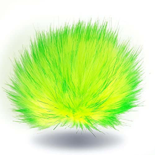 Wohnkult 15-17 cm Kunstfell Bommel Pelzbommel Fellbommel Pompon mit Faden für Mützen Anhänger Dekoration | 16 Farben (Neongelb)