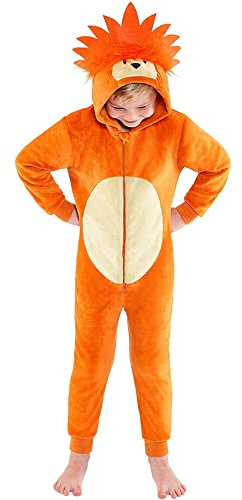 Animal Crazy Onesie Girls Boys Kids Childrens Fleece Onesies Jumpsuit Playsuit One Piece UK Seller - Lion - 9/10 Years