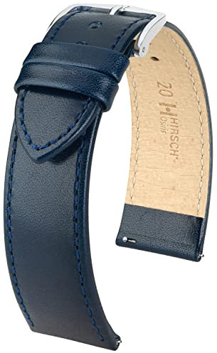 HIRSCH Uhren-Armband Osiris L - Uhr-Band aus glänzendem Kalbs-Leder mit feiner Struktur - Blau - 18 mm