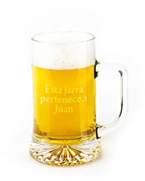 Made in Gift Original Jarra de Cerveza de Vidrio 50 Centilitros Personalizada con Nombre y/o Texto a Grabado Imborrable