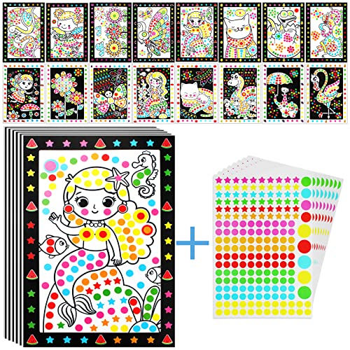 16 Stück Klebepunkt Bastelset Kinder Punkt Aufkleber Kunst Papier, Mosaik Klebebilder Kunsthandwerk Bilder Klebepunkte, Dotty Sticker Scrapbooking Kreative Basteln Sticker für Kinder