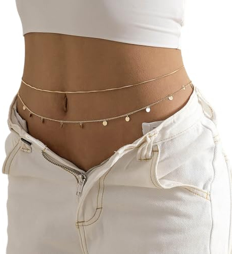 Bramian Boho Paillettes Catena in vita per il corpo in oro da spiaggia Accessori per gioielli per donne e ragazze