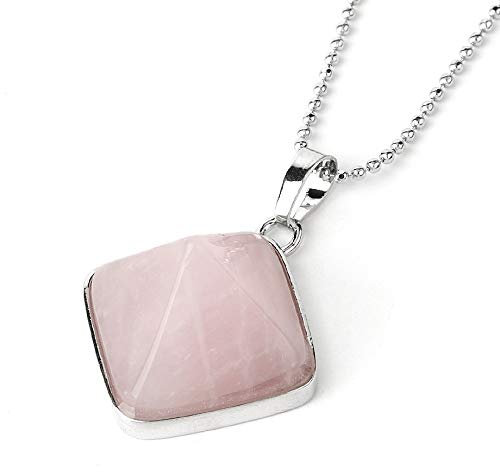 Crystal Pendant Necklace, Crystal Stone Necklace Dainty Natural Rose Quartz Square Choker Reiki Amulet Chakra Necklace Chain Yoga Meditation Jewelry Choker For Girl Women Mencrystal Stone Necklace D