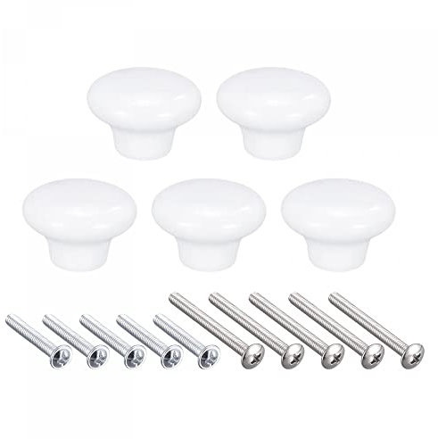 sourcing map 38x28mm Ceramic Drawer Knobs, 5pcs Mushroom Shape Door Pull Handles White