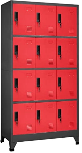 vidaXL Schließfachschrank Spind Schrank Umkleideschrank Metallschrank Fächerschrank Aktenschrank Büroschrank Lagerschrank Anthrazit Rot 90x45x180cm Stahl