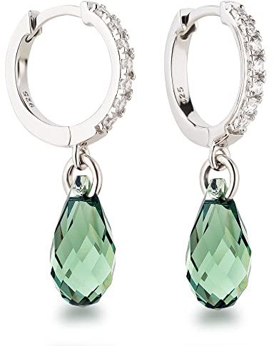 Schöner-SD Ohrhänger Creolen mit Kristall Tropfen 925 Silber Erinite grün