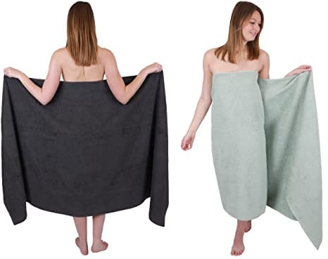 Betz 2 Stück Badetücher groß XXL Berlin Größe 100 x 200 cm Badetuch Saunatuch 100% Baumwolle Farbe Graphit - Jade