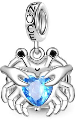 GNOCE Charm Anhänger Krabbe umarmt Herz Edelstein Anhänger 925 Sterlingsilber Charms Schmuck Geschenk für Frauen Fit Schlangenkette Armbänder/Halskette