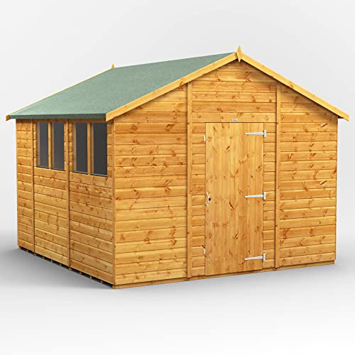 Powersheds High Grade Premium Apex Garden Wooden Shed with Security Features, PVC Window Sills, Door & Window Flexibility, made from Extra Thick Timber & Toughened Glass