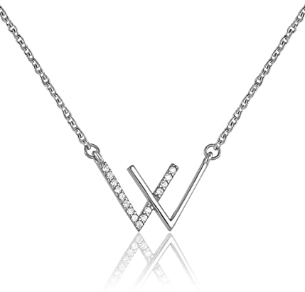 SCJJZ Kette Damen, Schmuck, Halskette Damen, Frauen Geschenk, Hochzeit, W-Buchstaben-Halskette Zirkon-High-End-Kette Schlüsselbeinkette