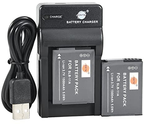 DSTE SLB-11A Li-ion Battery (2-Pack) and Micro USB Charger Compatible for Samsung WB600 WB650 WB700 CL65 CL80 EX1 HZ25W HZ30W HZ35W HZ50W ST1000 ST5000 ST5500 TL240 TL320 TL350 TL500 Digital Camera