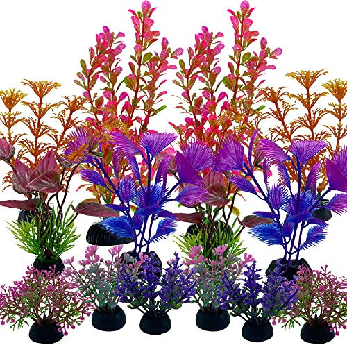 Plante Artificielle Aquarium Deco, 14 Pièces Vibury Colorées Plantes Terrarium Plante Décoration pour Aquarium Poissons