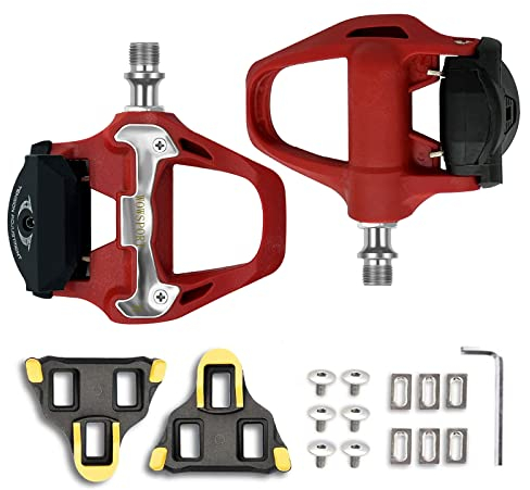 WOWSPORT SPD-SL Road Bike Pedals - Lightweight Clipless Pedals with 3-Bolt Cleats, Sealed Bearings & Nylon Composite | Shimano SPD SL Compatible (Red)