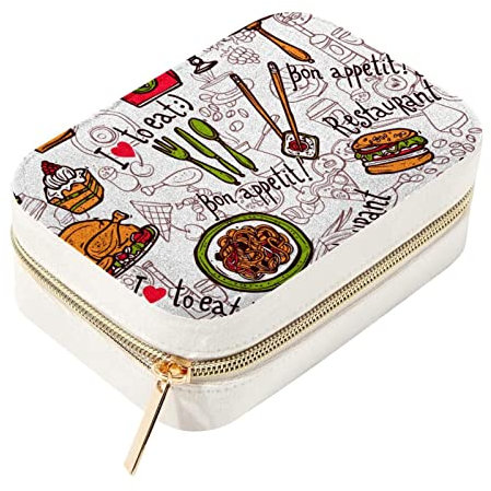 Halskette Schmuck Organisieren Aufbewahrungsbox Box Tablett Doodle Sketch Hamburger Pommes Frites Pasta Stapelbare Tablett für Armbänder, Ohrringe und Fußkettchen