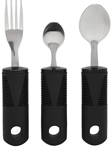 3Pcs Black Disability Aids Cutlery Sets Extra Wide Handles Easy Grip Cutlery Set Soft and Comfortable Grips Cutlery for Disabled,Elderly and Parkinson's Arthritis