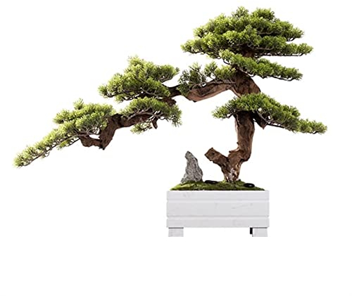 SUNESA Kunstbaum Künstliche Topfpflanzen, kreative chinesische Simulation, einladende Kiefer, Bonsai, Wohnzimmer, Veranda, einfache grüne Kiefer mit weißem Keramik-Blumentopf Künstliche Pflanzen