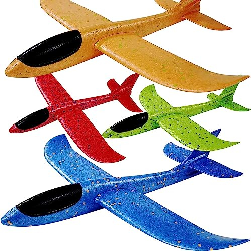 Erinnmy 4 Stück Segelflugzeug,44cm Flugzeug Spielzeug Kinder Schaum Segelflugzeug,Modell Schaum Flugzeug,Manuelles Werfen Flugzeug,Styropor wurfgleiter für Kinder Jungen Mädchen Outdoor Spielzeug