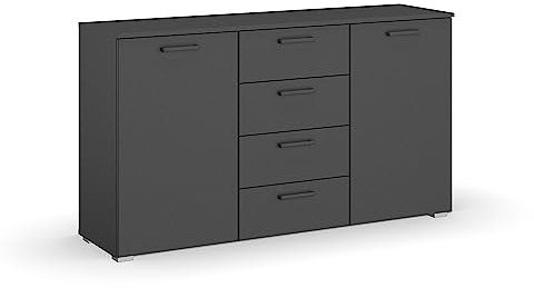 Rauch Möbel Florenz Schlafzimmer Kommode, Grau metallic, Schwarz, 2-türig mit 4 Schubladen, 2 Einlegeboden, BxHxT 140 x 81 x 42 cm