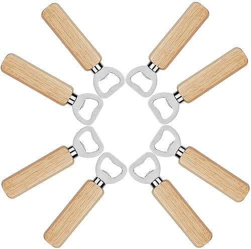 FIHODONE 8 Stück Flaschenöffner Holz Bieröffner Kapselheber, Holzgriff Tragbare Bottle Opener, Männer Geschenke Gravierbar Flaschenöffner Rohling für Küche, Bar, Camping