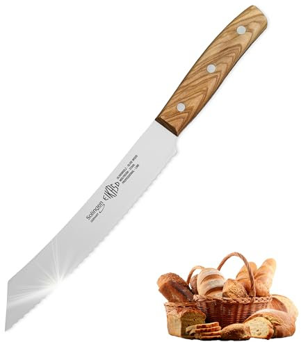 EIKASO Solingen Germany Brotmesser mit Olivenholzgriff 21cm Klingenlänge Allzweckmesser Küchenmesser für verschiedene Aufgaben aus Molybdänstahl 1.4116 rostfrei hergestellt in Solingen