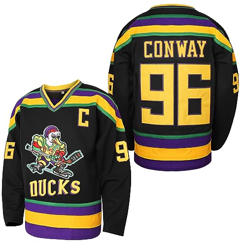 Mighty Ducks Jersey #96 Charlie Conway #99 Adam Banks #33 Greg Goldberg #66 Gordon Bombay Movie Hockey Jersey White Green, 96 Charlie Conway Schwarz, L