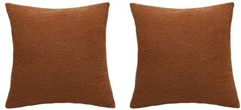 Egurs 2er Set Teddy Plüsch Kopfkissenbezug Flauschig Teddy Fleece Kissenbezug Quadratisch Deko Kissenbezüge Teddyfell Kissenhülle Einfarbig Sofakissenbezug Plüschkissen 45x45cm Braun